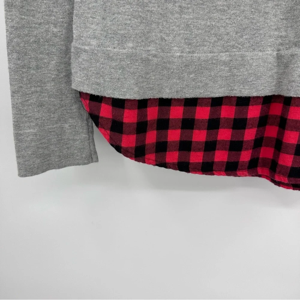 J. Crew Mercantile Long Sleeve Sweater Buffalo Plaid Hem Gray Size XS